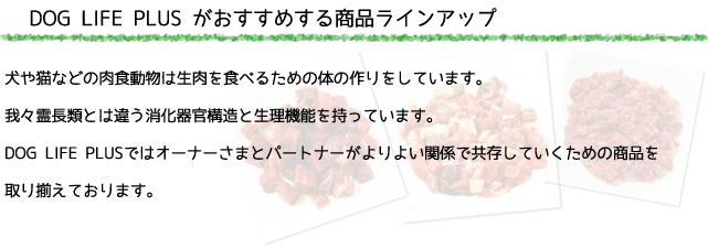 犬のプレミアムフードの通販DOG LIFE PLUS が販売する、犬の生肉についての説明です